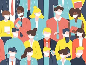 illustration of a crowd of varied people wearing face masks